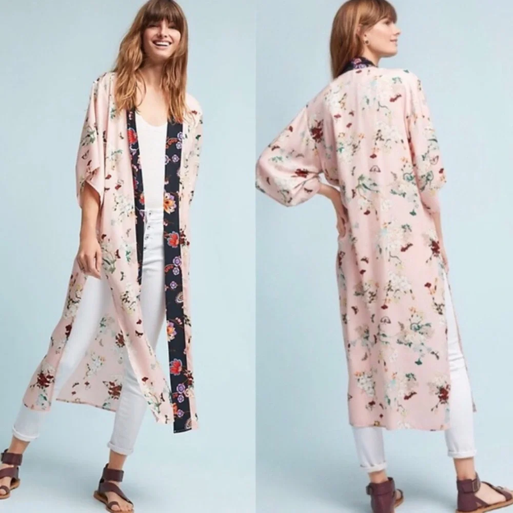 Anthropologie Floreat Floral Azalea Kimono Robe - Picture 1 of 12